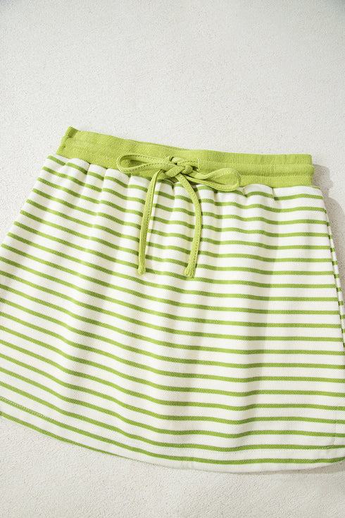 Striped Collared V Neck Pullover Skort Two Piece Dress