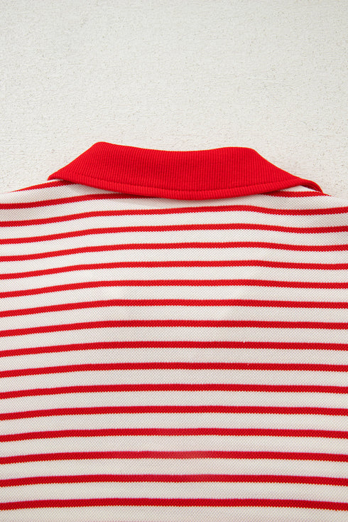 Striped Collared V Neck Pullover Skort Two Piece Dress