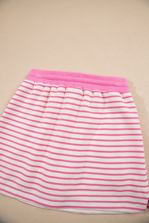 Striped Collared V Neck Pullover Skort Two Piece Dress