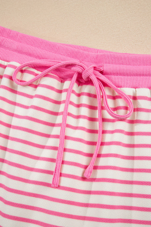 Striped Collared V Neck Pullover Skort Two Piece Dress