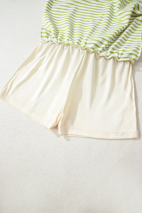 Striped Collared V Neck Pullover Skort Two Piece Dress