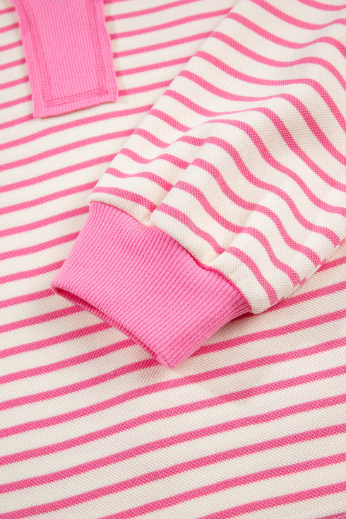 Striped Collared V Neck Pullover Skort Two Piece Dress