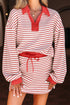 Striped Collared V Neck Pullover Skort Two Piece Dress