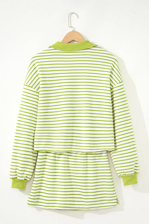 Striped Collared V Neck Pullover Skort Two Piece Dress