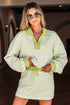 Striped Collared V Neck Pullover Skort Two Piece Dress