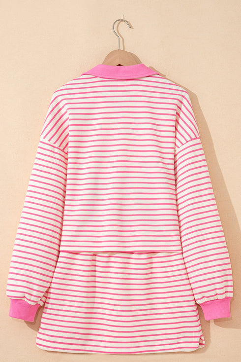 Striped Collared V Neck Pullover Skort Two Piece Dress