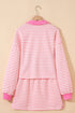 Striped Collared V Neck Pullover Skort Two Piece Dress