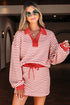 Striped Collared V Neck Pullover Skort Two Piece Dress