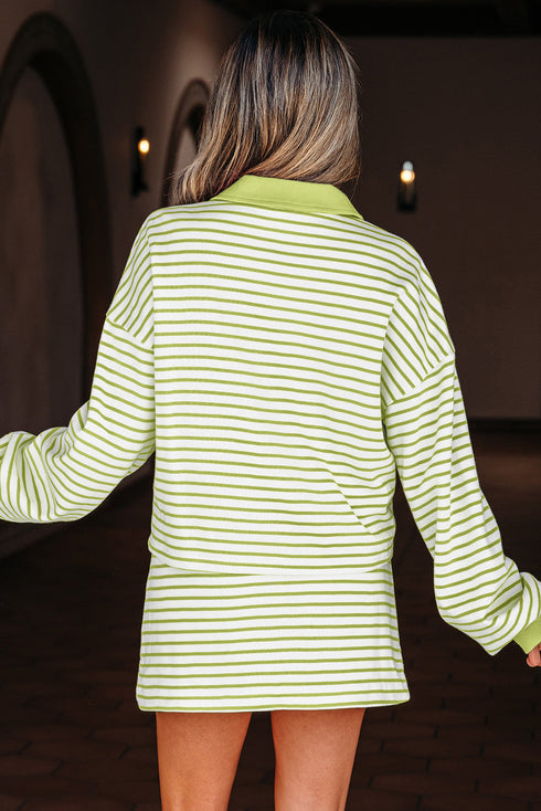 Striped Collared V Neck Pullover Skort Two Piece Dress