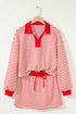 Striped Collared V Neck Pullover Skort Two Piece Dress