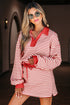 Striped Collared V Neck Pullover Skort Two Piece Dress