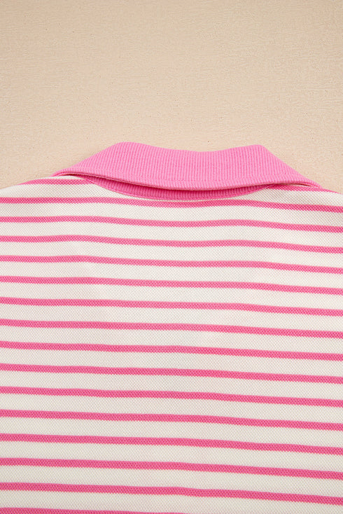 Striped Collared V Neck Pullover Skort Two Piece Dress