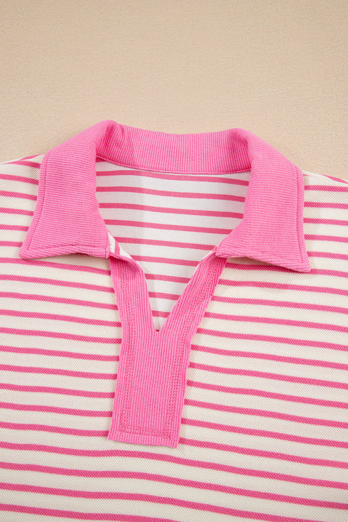 Striped Collared V Neck Pullover Skort Two Piece Dress