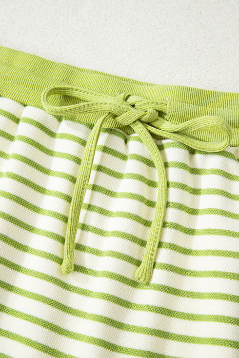 Striped Collared V Neck Pullover Skort Two Piece Dress
