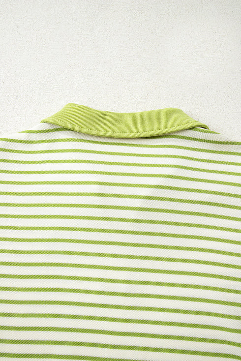 Striped Collared V Neck Pullover Skort Two Piece Dress