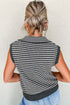 Striped Collared V Neck Sleeveless Knit Sweater
