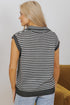 Striped Collared V Neck Sleeveless Knit Sweater