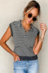 Striped Collared V Neck Sleeveless Knit Sweater
