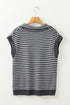 Striped Collared V Neck Sleeveless Knit Sweater