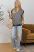 Striped Collared V Neck Sleeveless Knit Sweater