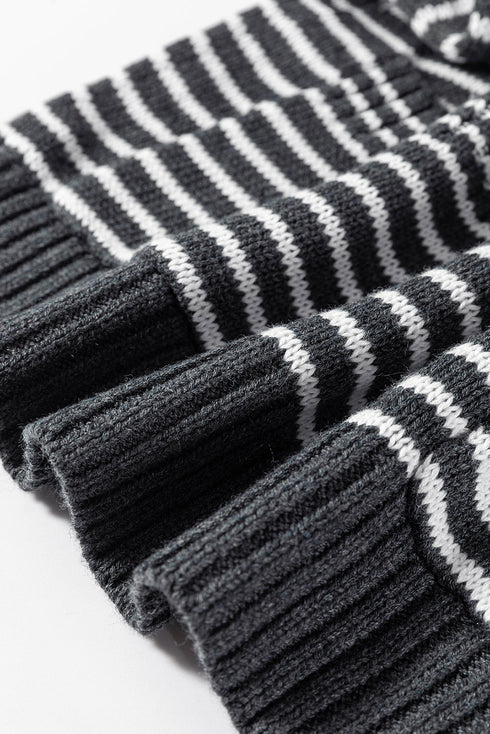 Striped Collared V Neck Sleeveless Knit Sweater