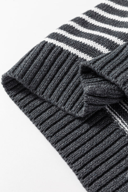 Striped Collared V Neck Sleeveless Knit Sweater