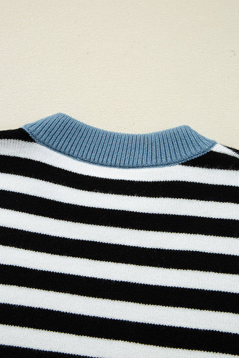 Striped Color Block Contrast Sleeve Knit Sweater
