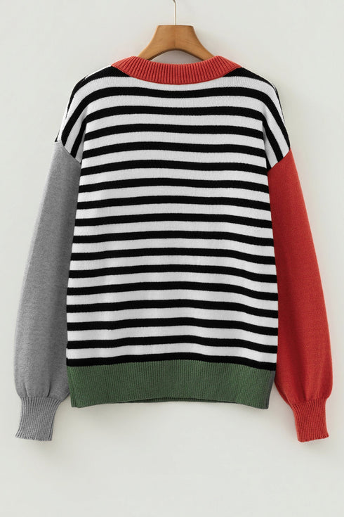 Striped Color Block Contrast Sleeve Knit Sweater