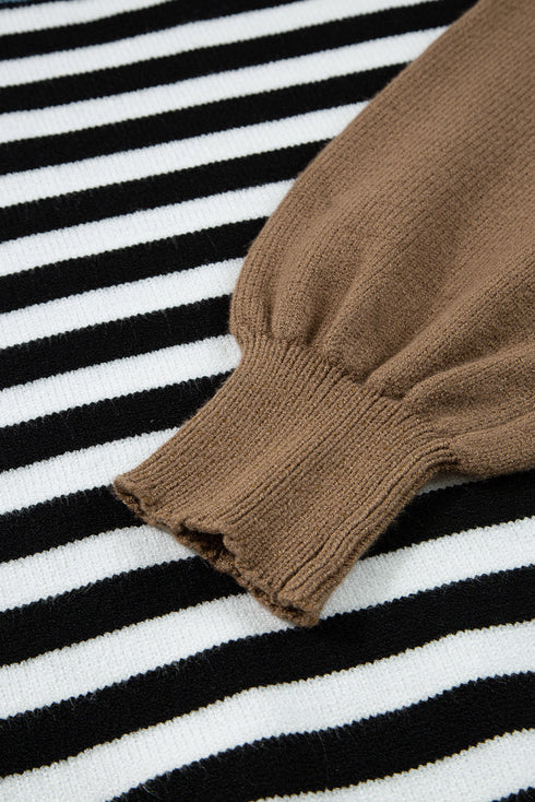 Striped Color Block Contrast Sleeve Knit Sweater