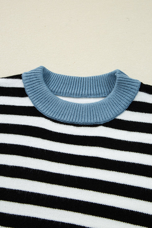 Striped Color Block Contrast Sleeve Knit Sweater