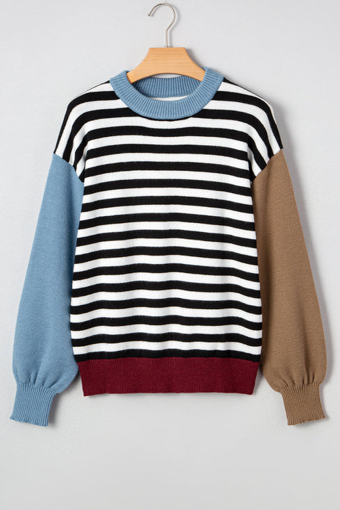 Striped Color Block Contrast Sleeve Knit Sweater
