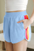 Striped Color Block Elastic High Waist Casual Shorts