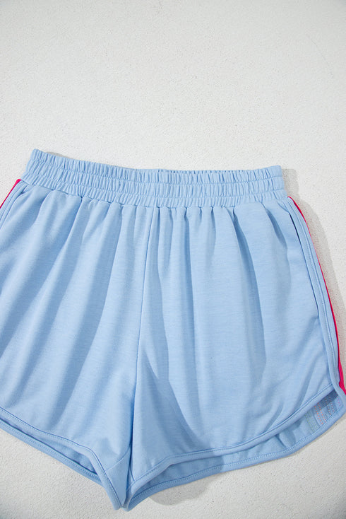 Striped Color Block Elastic High Waist Casual Shorts