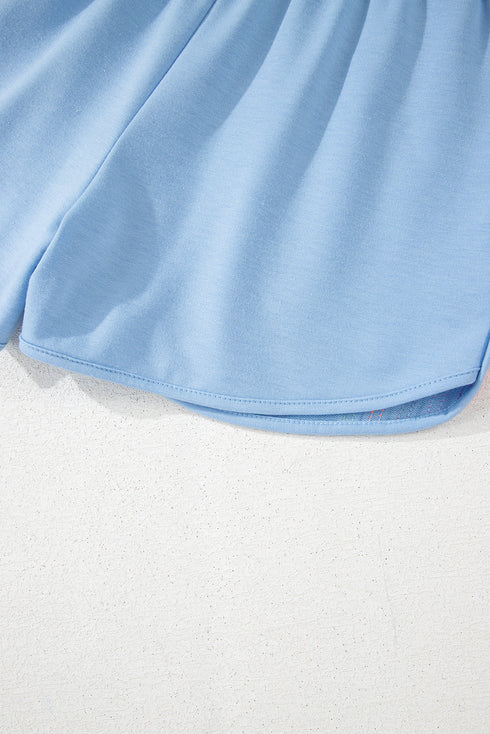 Striped Color Block Elastic High Waist Casual Shorts