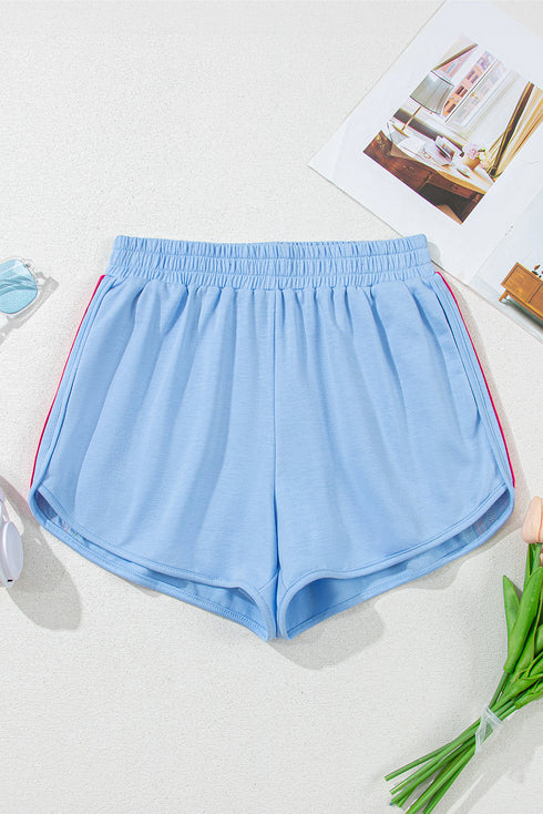 Striped Color Block Elastic High Waist Casual Shorts