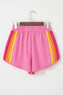 Striped Color Block Elastic High Waist Casual Shorts