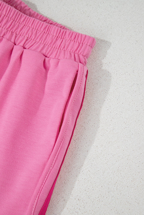 Striped Color Block Elastic High Waist Casual Shorts