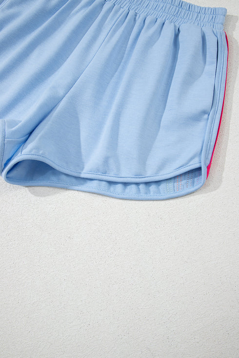 Striped Color Block Elastic High Waist Casual Shorts