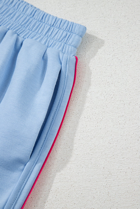 Striped Color Block Elastic High Waist Casual Shorts