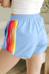 Striped Color Block Elastic High Waist Casual Shorts