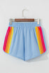 Striped Color Block Elastic High Waist Casual Shorts