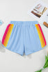 Striped Color Block Elastic High Waist Casual Shorts