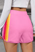 Striped Color Block Elastic High Waist Casual Shorts