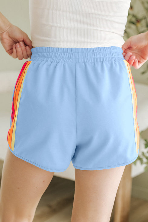 Striped Color Block Elastic High Waist Casual Shorts