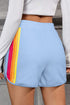 Striped Color Block Elastic High Waist Casual Shorts