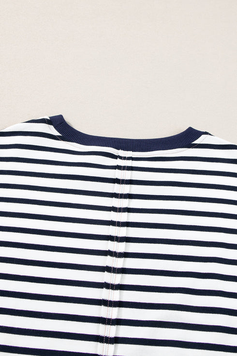 Striped Color Block Exposed Seam Pullover Sweatshirt