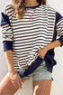 Striped Color Block Exposed Seam Pullover Sweatshirt