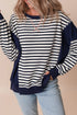 Striped Color Block Exposed Seam Pullover Sweatshirt