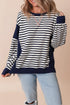 Striped Color Block Exposed Seam Pullover Sweatshirt