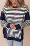 Striped Color Block Exposed Seam Pullover Sweatshirt